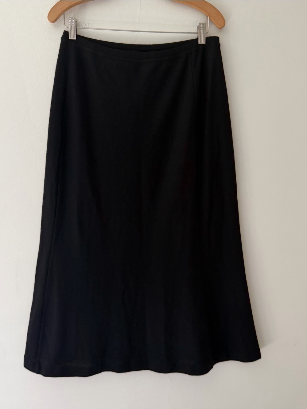 Eileen Fisher Wool Skirt Crepe Midi Black Size Medium Classic Minimalist